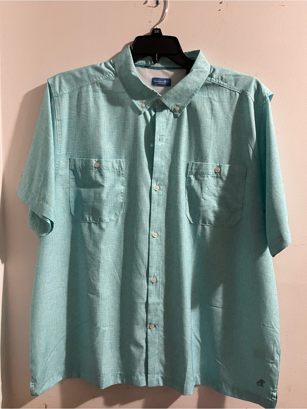 Caribbean Joe Men's Short-Sleeve Button-Down Shirt in Turquoise 2XL